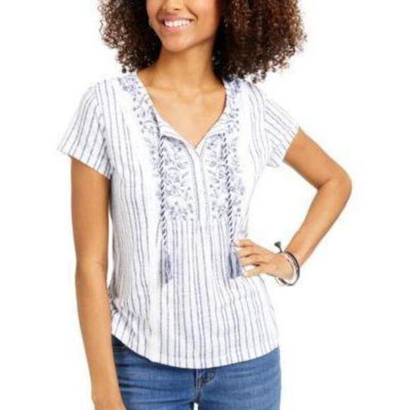 Style & Co Embellished Tassel-Tie Top Frontier Flora S - Picture 1 of 1